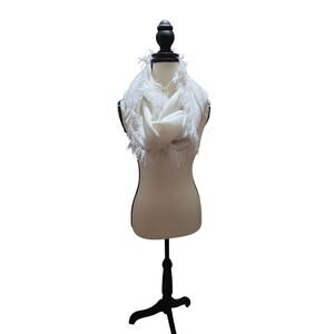 Cream Knit Scarf – Soft Wide Winter Neck Warmer – 33" x 15.5"